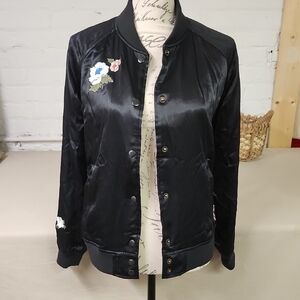 Levi's Black Bomber Jacket with Floral Embroidery Size XS Unique Piece